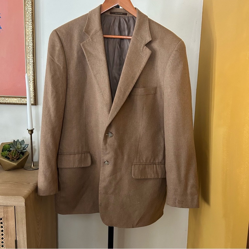 Vintage Tasso Elba Men's 100% Camel Hair Blazer Suit Jacket Sport Coat Tan‎ 40R